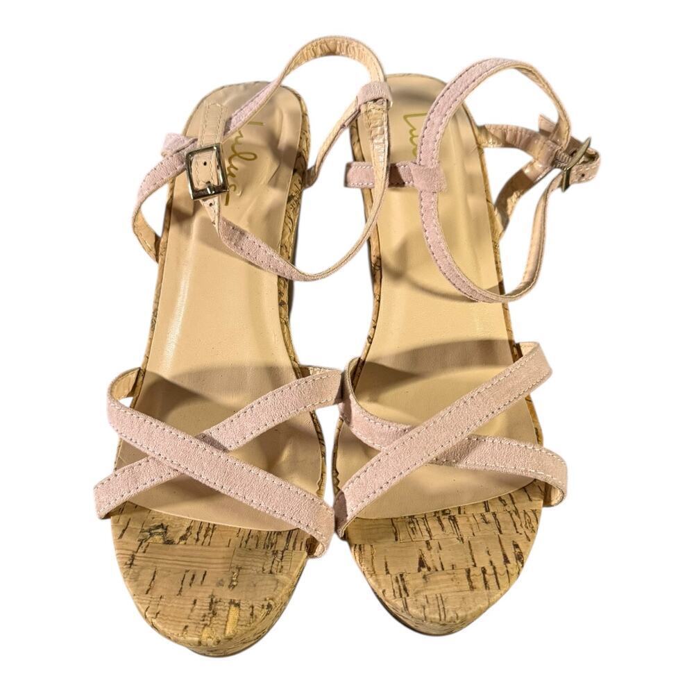 Lulus Women’s Espadrille Strappy Wedges Pink Tan Size 8 Chunky Block - Picture 3 of 8